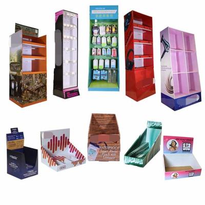 China Single Sided Custom Factory Advertising Retail Cardboard Hook Shelf Paper Floor Display Stand for sale