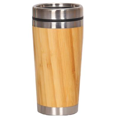 China Sustainable ECO Vacuum Insulated Stainless Steel Bamboo Tumbler Drinking Coffee Mug 450ml 500ml With Slide Lock Lid Customized Color for sale