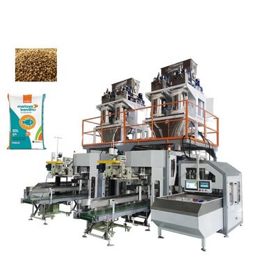 China Full Automatic Open Mouth 10kg 25kg 30kg 35kg Food Fish Feed Bag Powder Woven Wrapping Bagging Machine for sale