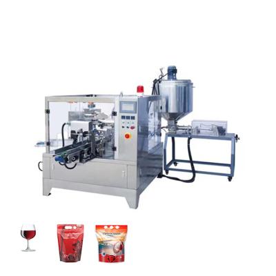 China Automatic Rotary 8 Station Food Pouch Wine Liquor Premade Stand-Up Packing Machine With Piston Filler Liquid for sale