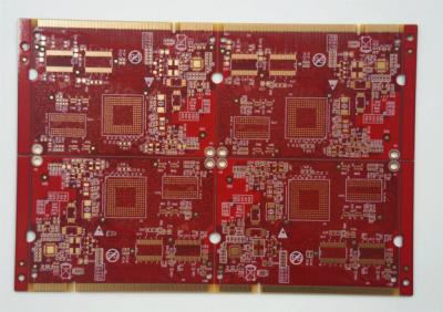 China FR4 Tg135 1.0mm 6 Layer Rigid PCB with ENIG Gold Finger 40U'' Red Soldermask and Surface Finish for sale