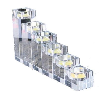 China Europe low price luxury high end clear crystal cuboid candlestick home decoration glass candle holder for sale