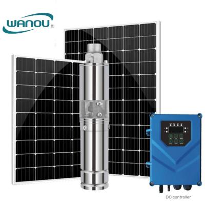 China Home wanou high pressure irrigation 2 3 4 inch solar panel water powered submersible deep well pump for sale