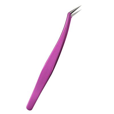 China Fake lash volume tweezers wholesale 45 degree private label eyelash extensions tweezers volume eyelash extension nano pink tweezers for sale