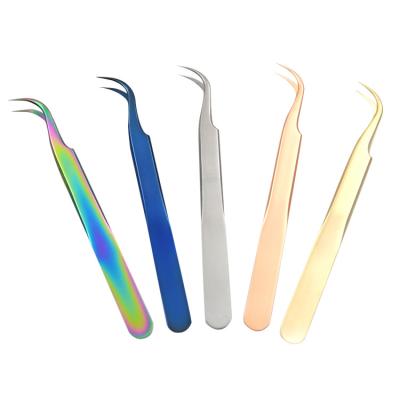 China Customized custom made amzon colorful fake wick volume tweezers stainless steel tweezers led eyelash tweezers logo for sale