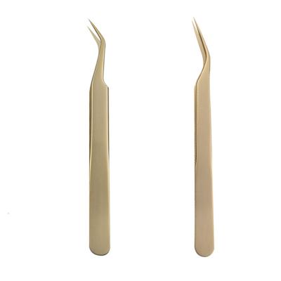 China Volume fake tweezers simple wick style tweezers wholesale customized stainless steel gold eyelash tweezers eylashes tweezers 45 degree angle for sale