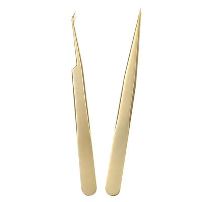 China Gold tip stainless steel tweezers aah tweezers eyelash lash tools fake volume tweezers with packing customized logo accept for sale