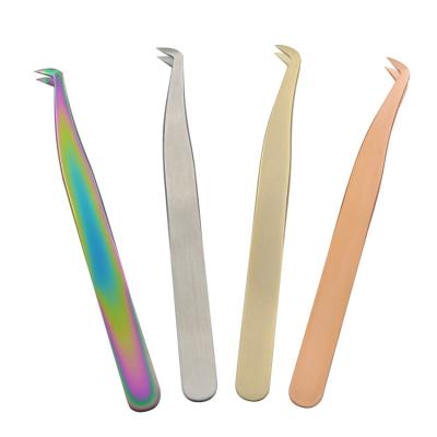 China Fake Wick Volume Tweezers Factory Selling Special Tools Customized Color Volume Eyelash Extension Tweezers 90 Degree Extension Eyelash Tweezers for sale