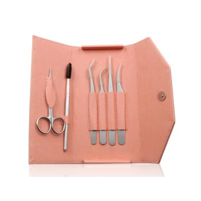 China Fashionable Beauty Tool Kit Eyebrow Tweezers Eyelash Extension Graft Tweezers With Pink Package Tweezers Set for sale