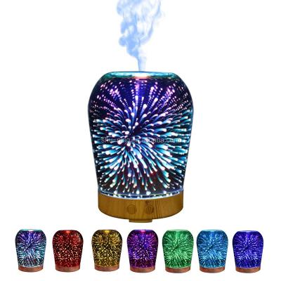 China Multi Color Changing LED Light 3D Glass and Bamboo Ultrasonic Diffuser Aroma Essential Oil Aromatherapy Humidifier for sale