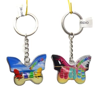 China Eco-Friendly Duhua Changhong Factory Custom Butterfly Shaped Double Side Metal Epoxy Key Chain for sale