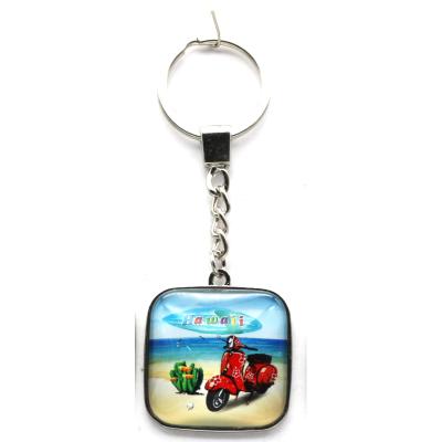 China Glass Zine Ally Back Custom Square Shape Glass Key Chain for sale