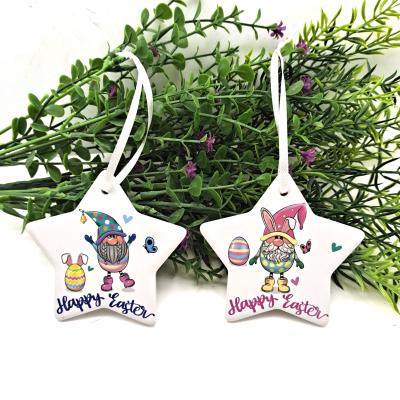 China Sustainable Star Shape Customized Ceramic Ornament Round Ornaments For Easter Day Hanging Ornament Accessories for sale