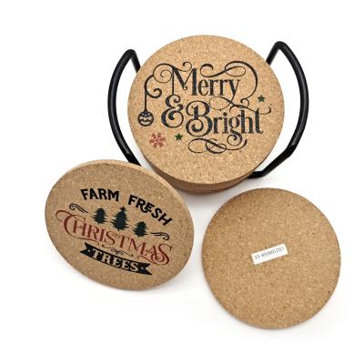 China Sustainable Christmas Coasters For Drinks With Cork Drink Coaster With Stand for sale