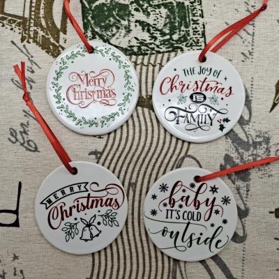 China 2021 Hanging Ceramic Xmas Ornaments Custom Sublimation Christmas Chirstmas Ornaments Christmas Tree Decoration for sale