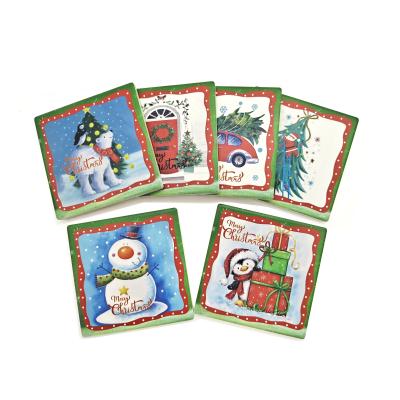 China Sustainable 6 Pieces Set Ceramic Christmas Coasters Absorbent Ceramic Coaster Set Christmas Gifts Set for sale