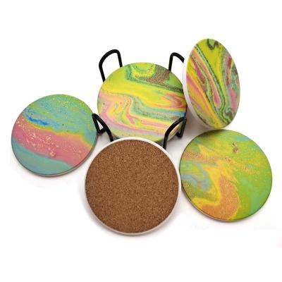 China Durable 8 Piece Sets Marble Coaster Absorbent Coaster Sets With Or Without Backing Marble Style Ceramic Coaster With Cork Backing for sale