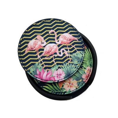 China 4 Inch Sustainable Round PU Leather Coasters 6 Pcs Leather Coaster Set With Leather Rack for sale