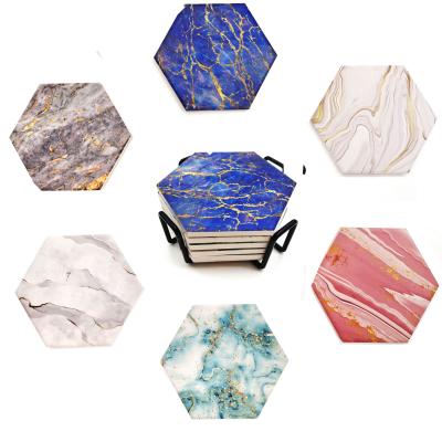 China Ceramic Design Sustainable Marble Nordic Style Coaster Water Absorbent With Cork Backing Coaster for sale