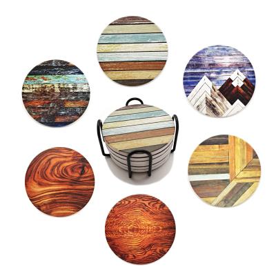 China Viable Custom Popular Products Wooden Retro Ceramic Coaster For Drinks That Can Be Designed for sale