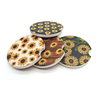 China Viable Set of 4, Car Coasters Absorbent Sunflower Ceramic Cup Holder, Ceramic Coasters for Car for sale