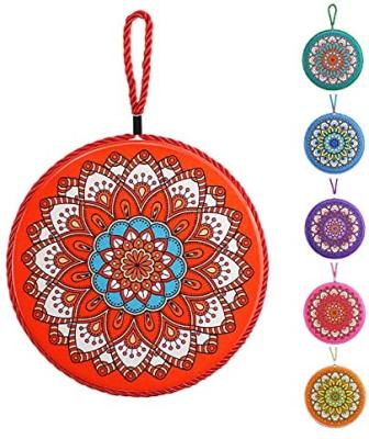 China Transferable Custom Tripod Mandala Pattern Round Ceramic Trivet Waterproof With Loop Potholders Hanging Warm Drying Mat for sale