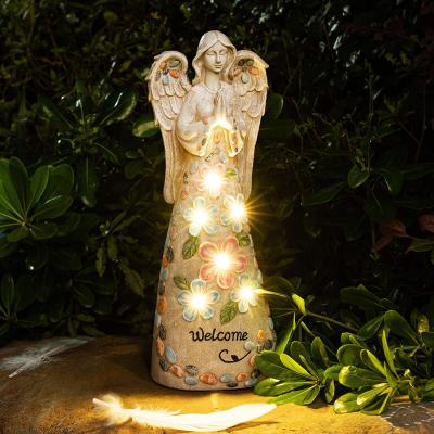 China Europe Garden Angel Figurines Outdoor Decor Solar Angel With 6 LED Graveyard Decoration for sale