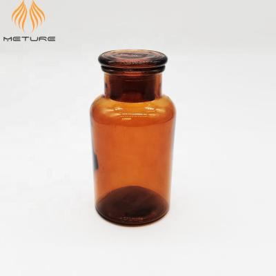 China Home Decoration 320ml Amber Glass Apothecary Jar with Glass Stopper for Candle Holder Tubular Diffuser for sale