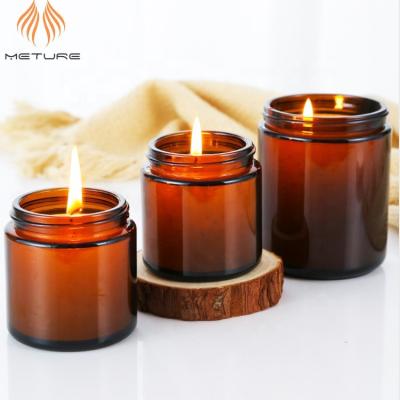 China Non Spill Hot Sale Different Sizes 8oz 250ml Amber Glass Candle Jars for sale