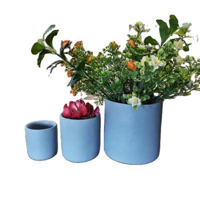 China Decorative Water Proof Flower Pot With Natural Cylindrical Cement Ash for sale