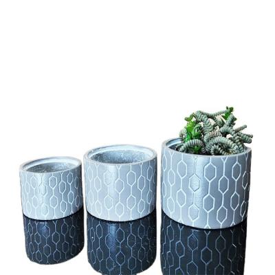 China Water Proof Luxury Decoration Cylindrical Fish Scale Cement Outdoor Flower Pot for sale