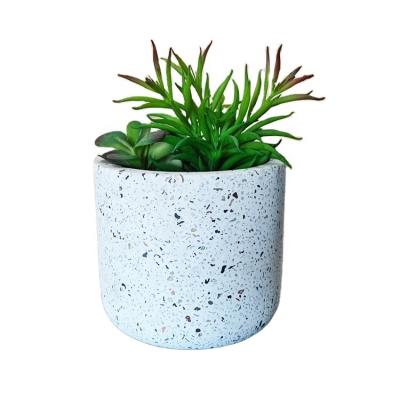 China Eco - Friendly Cylindrical Terrazzo Style Indoor White Planters Cement Flower Pot for sale