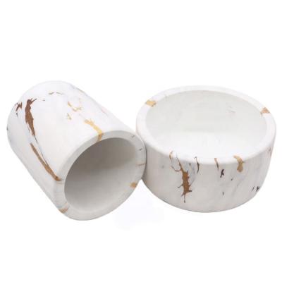 China Water proof; Heat resistant; High End Thick Corrosion Resistance Fragrance Oil White Gold Ceramic Candle Jars Custom Decorative Imitation Cement Candle Jars for sale