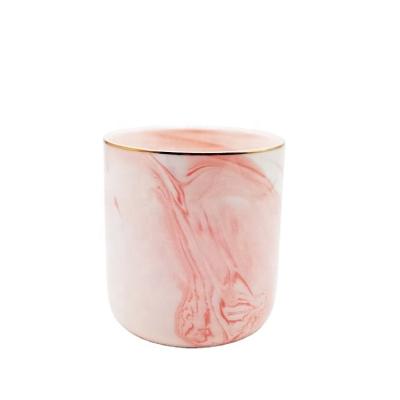 China Water proof; Heat resistant; Corrosion Ceramic Fragrance Oil Marble Style Rose Clay Candle Resist Jar With Gold Top Rim for sale