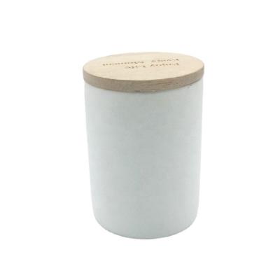 China Water proof; Heat resistant; Corrosion Resistance Perfume Oil Ceramic Candle Container Custom Printing White Clay Candle Jar With Wood Lid for sale