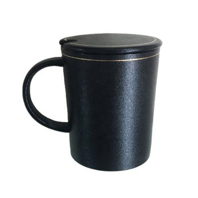 China Viable Modern Matte Black Mug Sandblasted Ceramic Mug With Ceramic Lid From Ceramic Mug Manufacturer for sale