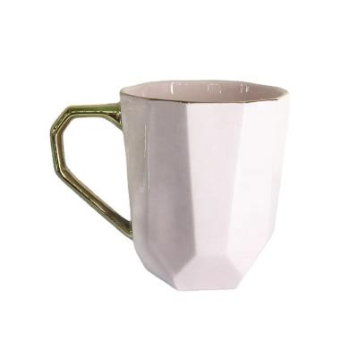 China Viable Custom Pink Ceramic Coffee Mug Espresso Mug With Gold Handle And Gold Top for sale