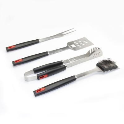 China Hot Sale BBQ Tool Kit Grill Spatula Tongs Fork 4 Pcs Stainless Steel BBQ Tool Kit Easily Cleaned Outdoor for sale