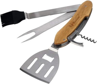 China Amazon Hot Selling Easily Cleaned Wooden Handle Foldable 5 In 1 Multi Functional BBQ Tool BBQ Tools for sale