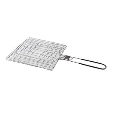 China New Design Soft Touch Dustproof Folding Handle Stainless Steel BBQ Grilling Basket for sale