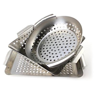 China Easily Cleaned BBQ Accessories Basket Set 3pcs Set BBQ Pan BBQ Tools Grilling Vegetables Stainless Steel Pan for sale