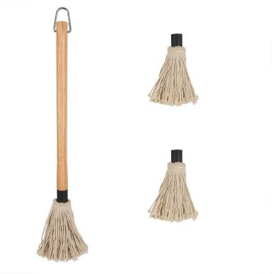 China Easily Cleaned Food Grade BBQ Grill Tool Sauce Broom Oil Basting Brush BBQ Cotton Brush With 2 Extra Head for sale