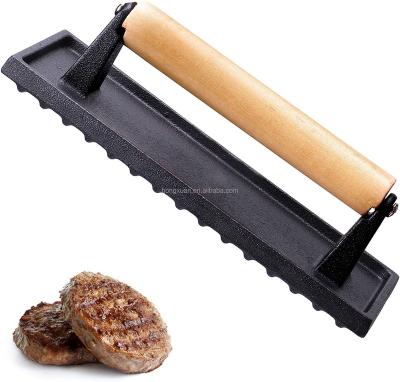 China Easily Cleaned Cast Iron BBQ Burger Press With Hardwood Handle for sale