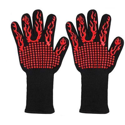 China Minimalist Customize Extreme Heat Resistant Insulated Aramid BBQ Grill Gloves With Silicone for sale