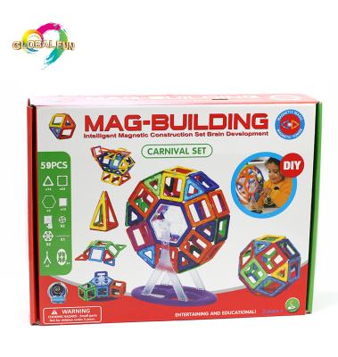 China Magnetic Building Toy DIY Kids Plastic 59 Pcs Building Tiles Blocks Educational Magnet Bricks Set For Kids for sale