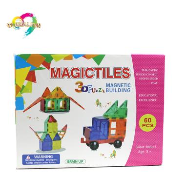 China Plastic 60 Pcs Magnetic Construction Toy DIY Transparent Colorful Kids Building Tiles Educational Blocks Magnet Bricks Set For Kids for sale