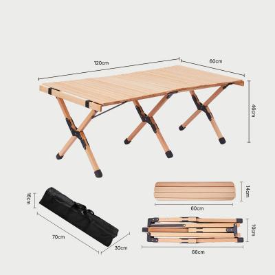 China Easy Carry Dining Table Picnic Camping Tables Egg Roll Outdoor Adjustable Wooden Rolling Table Set Factory OEM Customized for sale