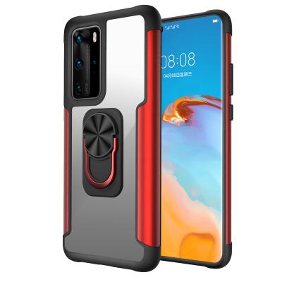 China Anti-Fall Stock Military Grade TPU Hybrid PC and Magnetic Metal Aluminum Shockproof Car Holder Phone Cover for Huawei P40/P40pro for sale