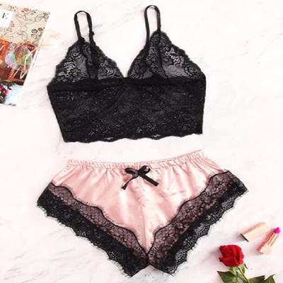 China 2022 Women's Nightgowns Tops Shorts Pajamas Women's Sleepwear Lace Trim Cami Pajama Set Mesh Girl Floral Wholesale QUICK DRY Satin for sale