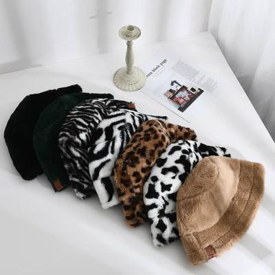 China JOINT Stylish Zebra-copy Leopard Fur Vintage Fisherman Hat With Extra Thick Warm Hat For Autumn And Winter Bucket for sale